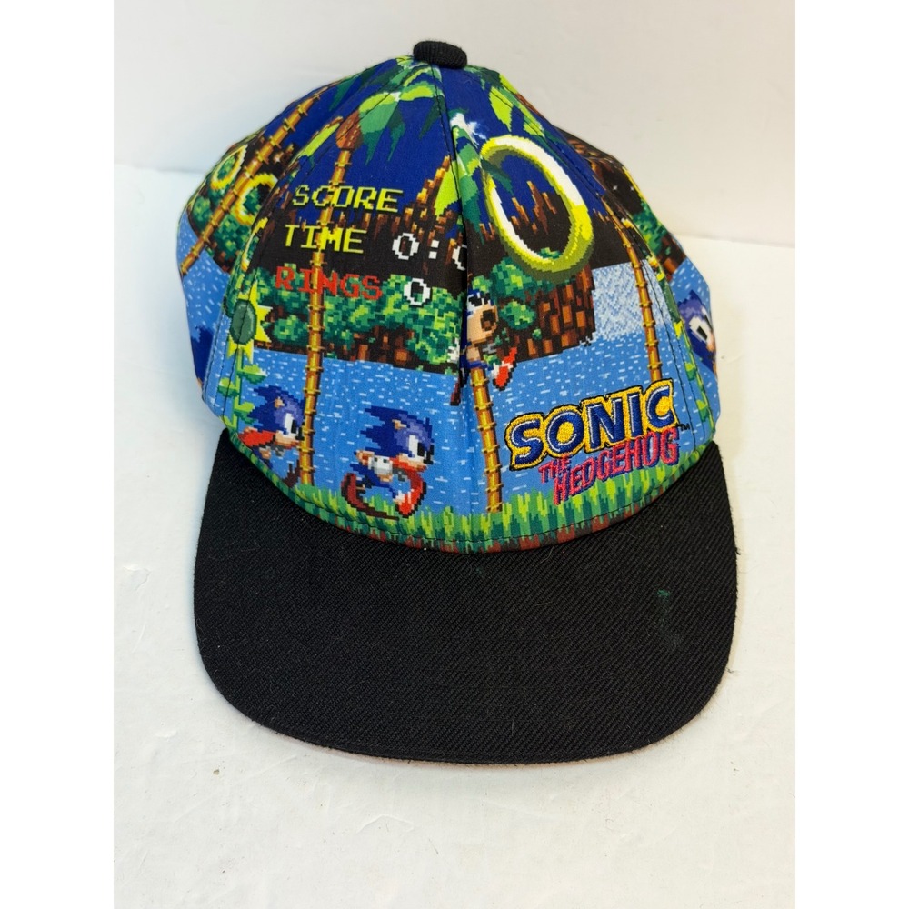 Sonic the Hedgehog Kids Snapback Hat Green Hill Zone Pixel Art Sega Cap